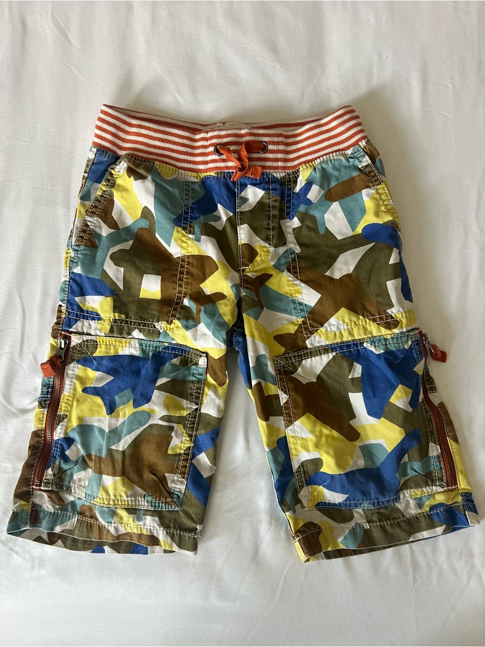 Mini Boden Cano w/ Orange and White Striped Waistband Shorts